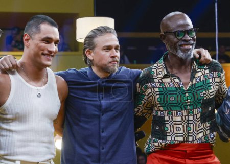 Photo for Sao Paulo (SP), Brazil 12/01/2023 - This mega cast of NETFLIX - REBEL MOON - Charlie Hunnam,Staz Nair and Djimon Hounsou participate in an event on the Omelete stage on the second day of the 10th edition of Comic Con Experience - Royalty Free Image