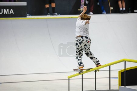Photo for Sao Paulo (SP), Brazil 12/02/2023 - Aoi Uemura at the Final of the Street Skate World League, the SLS Super Crown World Championship, women's qualifier for the final of the Super Crown SLS Skateboard - Royalty Free Image