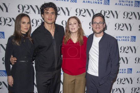 Photo for Netflix's May December Special Screening. November 30, 2023, New York, New York, USA: (L-R) Natalie Portman, Charles Melton, Julianne Moore and MTV's Josh Horowitz attend Netflix's May December Special Screening at The 92nd Street - Royalty Free Image