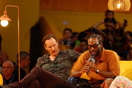 Photo for SAO PAULO (SP), 12/03/2023 - In the photo, actor Patrick Wilson, actor Yahya Abdul Mateen II, in the promotion of the film Aquaman 2, in the tenth edition of CCXP 2023, event Geek held at Expo Sao Paulo, in Brazil. - Royalty Free Image