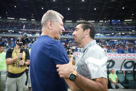 Photo for Belo Horizonte (MG), 12/06/2023 - Coaches Abel Ferreira and Paulo Autuori greet each other before the match between Cruzeiro against Palemeiras valid for the 38th and last round of the Brazilian Championship 2023 - Royalty Free Image