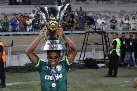 Foto de Belo Horizonte (MG), 12 / 06 / 2023 - Endrick of Palmeiras celebra el 12º título de DodecaCampeao en un partido entre Cruzeiro contra Palmeiras que termina con un marcador de 1 x 1 - Imagen libre de derechos