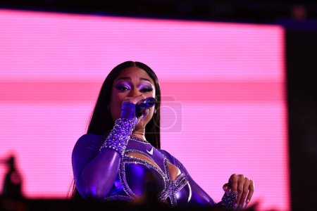 Photo for Meghan Thee Stallion Performs at New Year's Eve at Times Square. December 31, 2023, New York, USA: American Rapper, Megan Jovon Ruth Pete, known professionally as Megan Thee Stallion, from Houston, Texas, performs live at New Year's Eve - Royalty Free Image