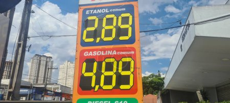Photo for SAO PAULO (SP), Brazil 07/1/2024 - Fuel prices that dropped in the month of January, with Ethanol at less than R$ 2.99, Gasoline at less than R$ 4.50 at the pumps, leaving the consumer quite optimistic and economy in low - Royalty Free Image