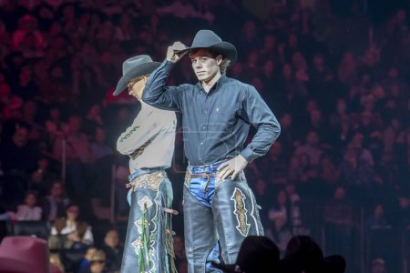 Photo for 2024 Professional Bull Riders Unleash The Beast At The Garden. January 7, 2024, New York, New York, USA: Conner Halverson tips hat during the opening ceremony for the third round of the Professional Bull Riders 2024 Unleash The Beast event - Royalty Free Image