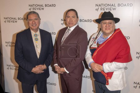 Photo for 2024 National Board of Review Awards Gala. January 11, 2024, New York, New York, USA: (L-R) Talee Red Corn, Yancey Red Corn and William Belleau attend the 2024 National Board of Review Gala at Cipriani 42nd Street on January 11, 2024 in New York - Royalty Free Image