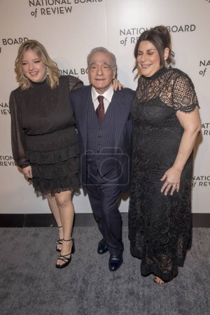 Photo for 2024 National Board of Review Awards Gala. January 11, 2024, New York, New York, USA: (L-R) Francesca Scorsese, Martin Scorsese and Cathy Scorsese attend the 2024 National Board of Review Gala at Cipriani 42nd Street on January 11, 2024 - Royalty Free Image