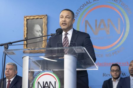 Photo for National Action Network Marks Martin Luther King Jr. Day. January 15, 2024, New York, New York, USA: U.S. Attorney Eastern District of New York Breon Peace speaks during a Martin Luther King Jr. Day event in Harlem on January 15, 2024 - Royalty Free Image