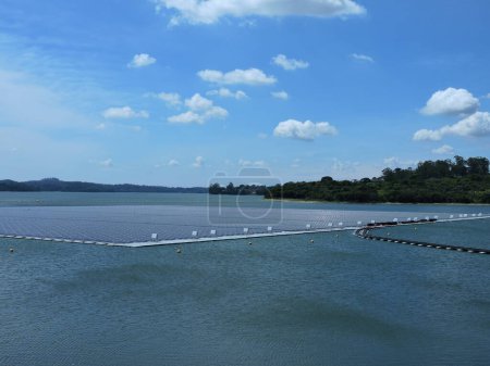 Photo for Sao Paulo (SP), Brazil 01/17/2024 - Governor Tarcisio de Freitas and the Mayor of Sao Paulo Ricardo Nunes participated in the inauguration at the Billings dam, of the first phase of implementation of the Araucaria Floating Pho - Royalty Free Image