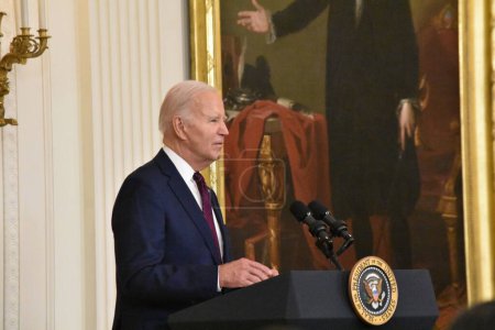 Photo for US President Joe Biden delivers remarks at a U.S. Conference of Mayors Winter Meeting event to Mayor's across the United States at the White House in Washington, DC. January 19, 2024, Washington, DC, USA - Royalty Free Image
