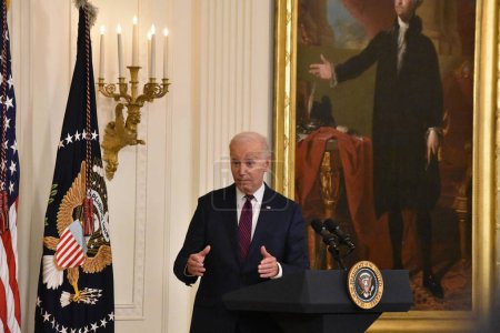 Photo for US President Joe Biden delivers remarks at a U.S. Conference of Mayors Winter Meeting event to Mayor's across the United States at the White House in Washington, DC. January 19, 2024, Washington, DC, USA - Royalty Free Image
