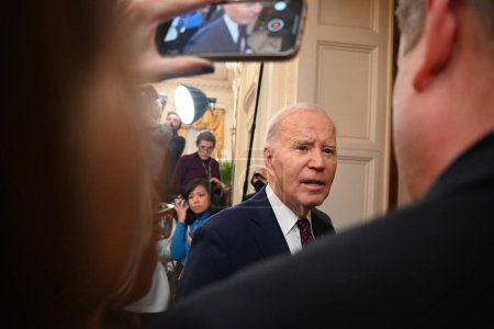 Photo for (NEW) US President Joe Biden talks to the media after delivering remarks at a U.S. Conference of Mayors Winter Meeting event at the White House in Washington, DC. January 19, 2024, Washington, DC, USAr - Royalty Free Image