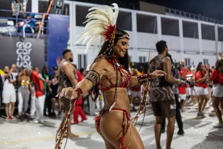 Photo for RIO DE JANEIRO (RJ), Brazil 01/21/2024 - Salgueiro drum queen Viviane Araujo, during the samba school's technical rehearsal this Sunday (21), at Marques de Sapucai. - Royalty Free Image