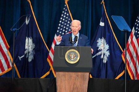 Photo for President of the United States Joe Biden delivers remarks at South Carolinas First in the Nation Dinner at the South Carolina State Fairgrounds in Columbia, South Carolina. January 27, 2024, Columbia, South Carolina, USA - Royalty Free Image