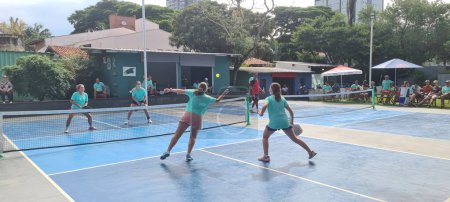 Photo for SAO PAULO (SP), Brazil 1/28/2024 - Amateur Pickleball Tournament at Clube Arena Bola Furada in Vila Nova Conceicao in Sao Paulo this Sunday (28). - Royalty Free Image