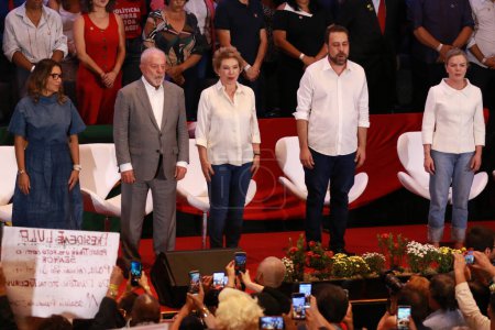 Photo for SAO PAULO (SP), Brazil 02/02/2024 - In the photo, President Luiz Inacio Lula da Silva with Janja and Guilherme Boulos at the Affiliation of candidate Marta Suplicy (PT-SP) for Mayor of Sao Paulo for the Workers' Party - Royalty Free Image