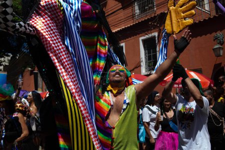 Foto de RIO DE JANEIRO (RJ), Brasil 02 / 09 / 2024 - El tradicional Bloco das Carmelitas en su primer desfile de carnaval de 2024, atrajo a miles de juerguistas por las calles del barrio de Santa Teresa en el centro de - Imagen libre de derechos