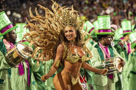 Photo for SAO PAULO (SP), Brazil 02/09/2024 - Juju Salimeni, drum queen of Barroca Zona Sul during the parade of the samba schools of Sao Paulo, valid for the parades of the special group of the samba schools of Sao Paulo Paulo - Royalty Free Image