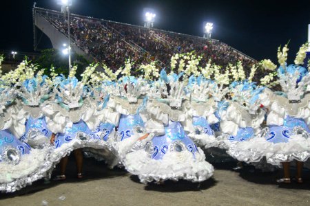 Foto de RIO DE JANEIRO (RJ), Brasil 02 / 12 / 2024 - La escuela de samba Paraiso do Tuiuti, en Marques de Sapucai, en el centro de la ciudad de Río de Janeiro, concluyó un maravilloso desfile, este lunes 12 de febrero de 2024. - Imagen libre de derechos