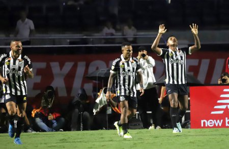 Photo for Sao Paulo (SP), 02/14/2024 - Santos player Alfredo Morelos, celebrates a goal during a match between Sao Paulo and Santos, valid for the eighth round of the 2024 Campeonato Paulista, held at the Morumbi Stadium - Royalty Free Image