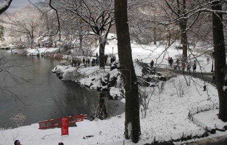 Téléchargez les photos : Chute de neige à Central Park à New York. 17 février 2024, New York, USA : New York a été frappé par une autre neige du vendredi (16) au samedi (17) et surtout à Central Park où les New-Yorkais, les touristes et les enfants sont vus jouer - en image libre de droit