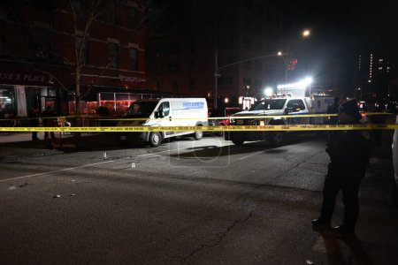 Photo for Several people shot on Adam Clayton Powell Jr Blvd in New York, New York. February 18, 2024, New York, New York, USA: At approximately, 4:00 AM police responded to the area of Adam Clayton Powell Jr Blvd in New York City on a reported shooting. - Royalty Free Image