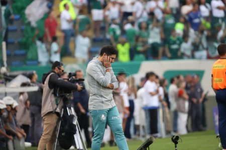 Photo for SAO PAULO(SP) Brazil 18/02/2024 - Palmeiras coach Abel Ferreira, during a match between Palmeiras and Corinthians, valid for the Campeonato Paulista, held at Arena Barueri, this Sunday, 18. - Royalty Free Image