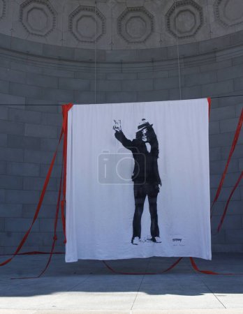 Photo for Happy Birthday Yoko. February 18, 2024, New York, USA: An event "Morning Piece For Yoko Ono" at Central Park 's Naumburg Bandshell, NYC conceived by Jennifer Barton and Phillip Ward to celebrate Yoko Ono's 91st Birthday. - Royalty Free Image