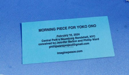 Photo for Happy Birthday Yoko. February 18, 2024, New York, USA: An event "Morning Piece For Yoko Ono" at Central Park 's Naumburg Bandshell, NYC conceived by Jennifer Barton and Phillip Ward to celebrate Yoko Ono's 91st Birthday. - Royalty Free Image