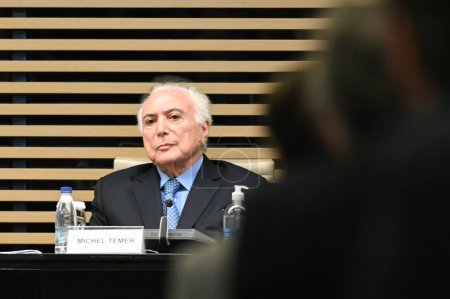 Téléchargez les photos : Sao Paulo SP, 19 / 02 / 2024 - Ancien Président du Brésil Michel Temer, participe à une réunion des Conseils Fiesp, sur le thème Productivité et taux d'investissement, au siège de (FIESP) situé dans la ville - en image libre de droit