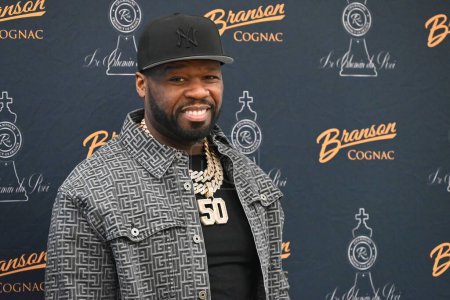 Photo for 50 Cent attends an event at Stew Leonard's in Paramus, New Jersey. February 21, 2024, Paramus, New Jersey Legendary musician and entrepreneur Curtis 50 Cent Jackson holds a bottle signing event featuring his Branson Cognac - Royalty Free Image