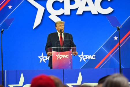 Photo for Former U.S. President Donald J. Trump delivers remarks at the Conservative Political Action Conference, Saturday afternoon. Conservative Political Action Conference underway in National Harbor, Maryland, USA. February 24, 2024 - Royalty Free Image