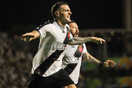 Photo for Cariacica (ES), 02/24/2024 - Vegetti scores a goal and celebrates in, Match between Vasco against Volta Redonda, valid for the 10th Round of the Carioca Football Championship 2024 - Royalty Free Image