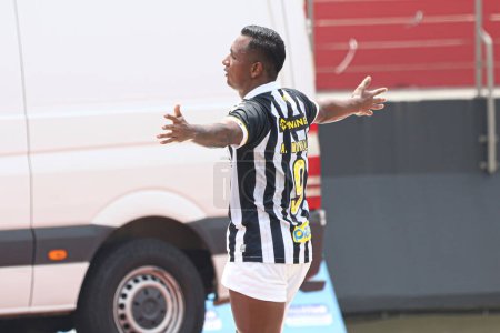 Photo for Sao Paulo (SP), 02/25/2024 - Alfredo Morelos do Santos scores and celebrates his goal in a match between Santos and Sao Bernardo, in the tenth round of the Campeonato Paulista at Morumbis - Royalty Free Image