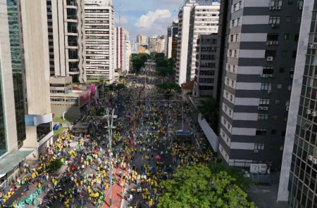 Photo for Sao Paulo (SP), Brazil 02/25/2024 -  Aerial view of the demonstration called by the Former President of Brazil Jair Bolsonaro, on Avenida Paulista, this Sunday, February 25, 2024. - Royalty Free Image