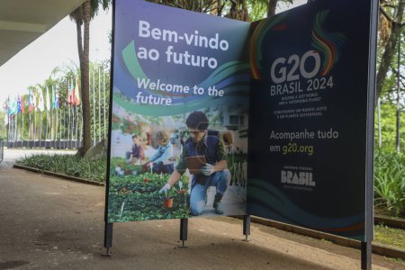 Téléchargez les photos : Sao Paulo (SP), Brésil 26 / 02 / 2024 Façade et mouvement où se tiendra la 2ème réunion des Délégués Financiers et Bancaires les 26 et 27 février 2024, lundi et mardi les centres du G20, au Pavillon Biennal - en image libre de droit