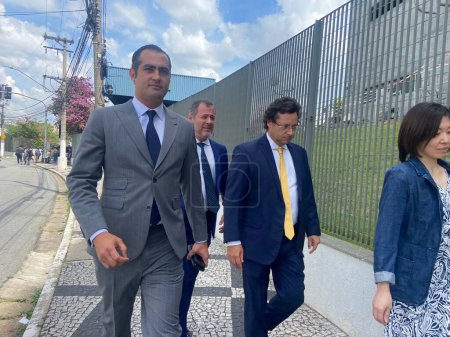 Photo for SAO PAULO (SP), Brazil 02/27/2024 - The former secretary of SECOM during the Bolsonaro government, Fabio Wajngarten arrives at the headquarters of the Federal Police in the city of Sao Paulo - Royalty Free Image
