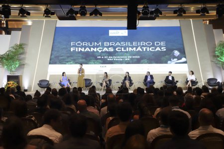 Photo for Sao Paulo (SP), 26/02//2024 FORUM/FINANCE/CLIMATICAS/G20/SP  Participating in this welcome panel are  Renata Piazzon, General Director, Instituto Arapyau, Patricia Ellen, Co-founder of AYA and Managing Partner System - Royalty Free Image