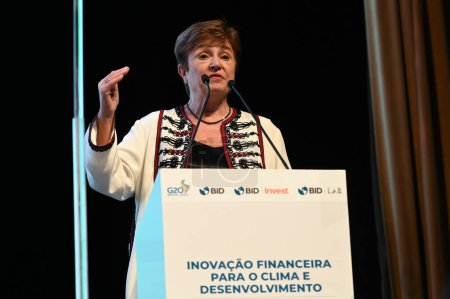 Téléchargez les photos : Sao Paulo (SP), 28 / 02 / 2024 - Kristalina Georgieva Directrice générale du Fonds monétaire international, intervient lors d'une réunion de la (BID), tenue parallèlement à la réunion ministérielle du G20 à Sao Paulo - en image libre de droit