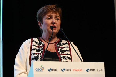 Photo for Sao Paulo (SP), 02/28/2024 - Kristalina Georgieva General Director of the International Monetary Fund, speaks during a meeting of the (IDB), held parallel to the G20 ministerial meeting in Sao Paulo - Royalty Free Image