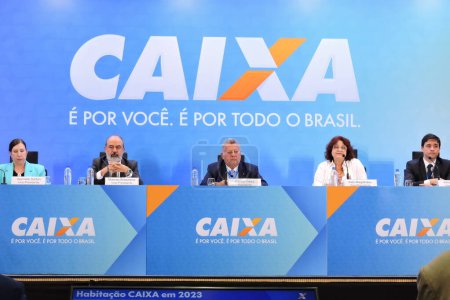 Photo for SAO PAULO (SP), Brazil 02/28/2024 -  The President of Caixa Economica Federal Carlos Vieira held a press conference on the bank's results in the last quarter of 2023, this Wednesday, February 28, 2024 . - Royalty Free Image