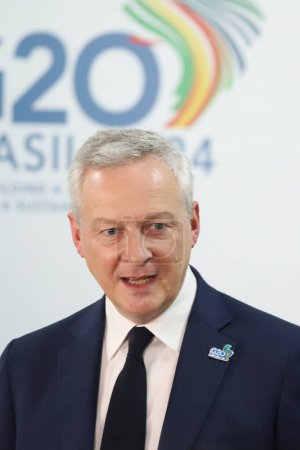 Photo for Sao Paulo (SP), 02/28/2024  Bruno Le Maire French Minister of Economy and Finance speaks to the press, where the meeting will take place on the 28th and 29th of February 2024, Wednesd - Royalty Free Image