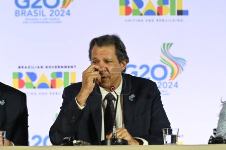 Photo for Sao Paulo (SP), 02/29/2024 - FERNANDO/HADDAD/COLETIVA/G20 Fernando Haddad Minister of Finance of Brazil, holds a press conference on the last day of the meeting of Finance Ministers and Presidents of Central Banks members of the G20 - Royalty Free Image