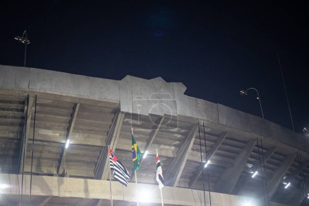 Photo for Sao Paulo (SP), Brazil 03/04/2024 - New facade of the Cicero Pompeu de Toledo Stadium, Morumbi, covered before the inauguration. This Sunday, March 4, 2024, the front of the stadium awaits documentation before it can be revealed. - Royalty Free Image