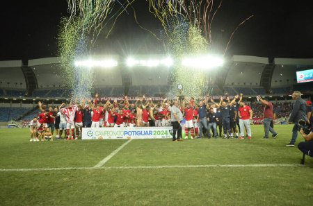 Photo for NATAL (RN), Brazil 03/03/2024- CHAMPIONSHIP/FOOTBALL/POTIGUAR- America-RN players celebrate title after match between America-RN and ABC, valid for the Potiguar Championship, held in the city of Natal, this Sunday, 03. - Royalty Free Image