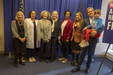 Photo for Senator Gillibrand Calls For The Passage Of The Access To Family Building Act Legislation. March 3, 2024, New York, New York, USA: (L-R) Jane Rice, Dr. Gabriela A. Aguilar, Donna Lieberman, U.S. Senator Kirsten Gillibrand - Royalty Free Image