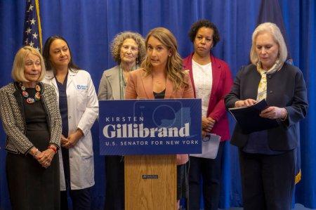 Photo for Senator Gillibrand Calls For The Passage Of The Access To Family Building Act Legislation. March 3, 2024, New York, New York, USA: Amanda Rice, Cancer Survivor, Founder of The Chick Mission, speaks at U.S. Senator Gillibrand's press conference - Royalty Free Image