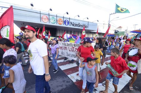 Photo for NATAL (RN), BRAZIL - 03/08/2024 - INTERNATIONAL WOMEN'S DAY - Women from Rio Grande do Norte took a long walk in the streets of the center of the capital in Natal, to demand more improvements and policies on International Women's Day - Royalty Free Image