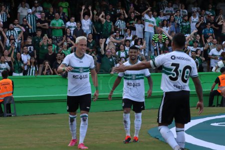 Photo for CURITIBA (PR), BRAZIL - 03 09 2024 The player Matheus Frizzo, celebrates his goal, during the match between Coritiba against Cianorte, the second leg of the quarter-final valid for the 2024 Paranaense Championship , held at the Couto Pereira stadium - Royalty Free Image