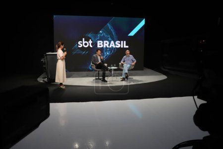 Photo for Sao Paulo (SP), Brazil - 03/07/2024 Cesar Filho and Director Jose Occhiuso during a press conference at SBT to announce the new program "SBT Brasil", in Sao Paulo. The SBT broadcaster holds Coletiva Day to talk about the new programs - Royalty Free Image